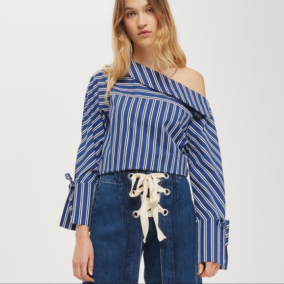 [topshop] stripe fold neck bardot top - Picture 3 of 7